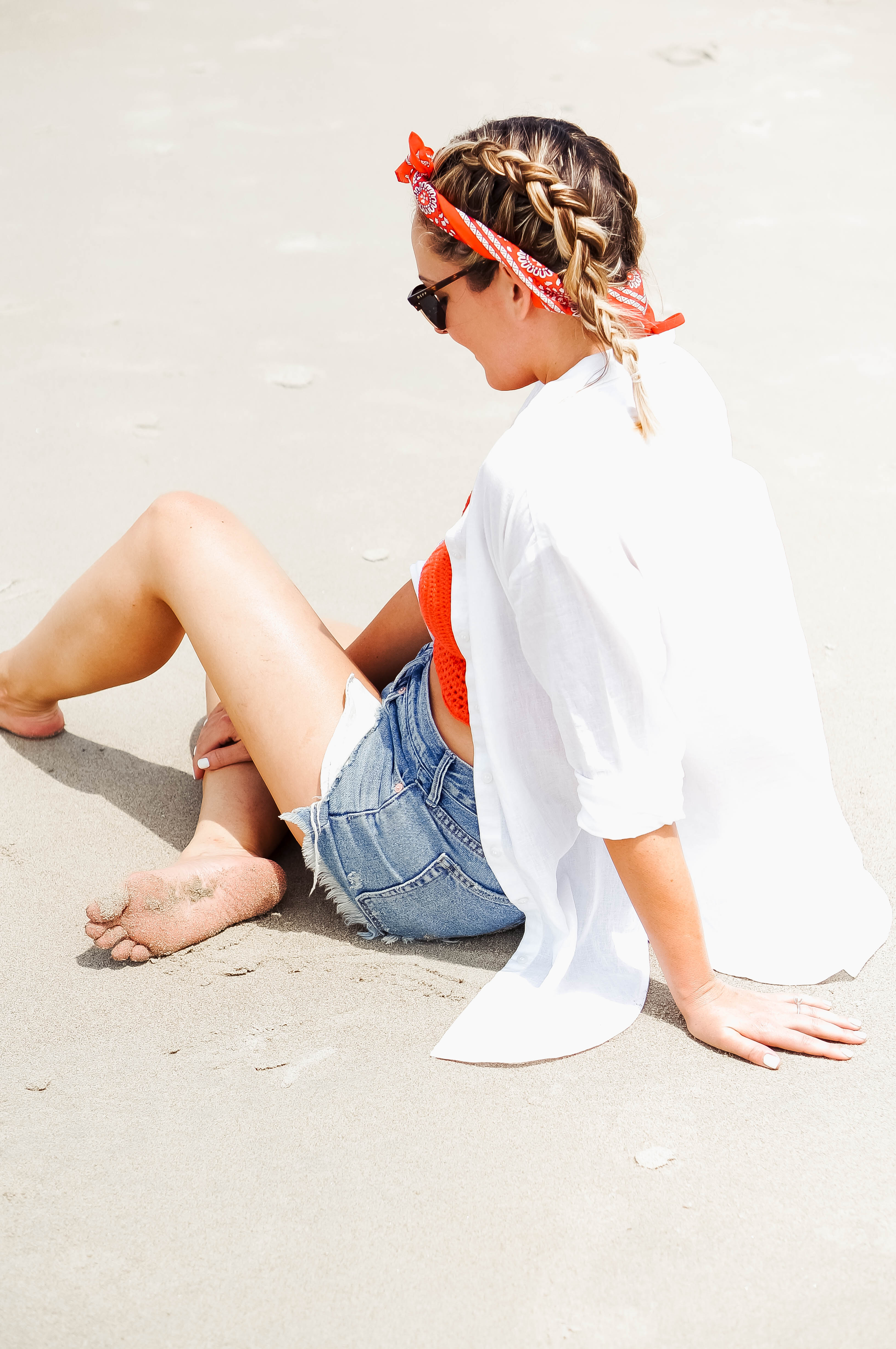 Bandana Scarf Hair Ideas Styles 9 Red White Denim