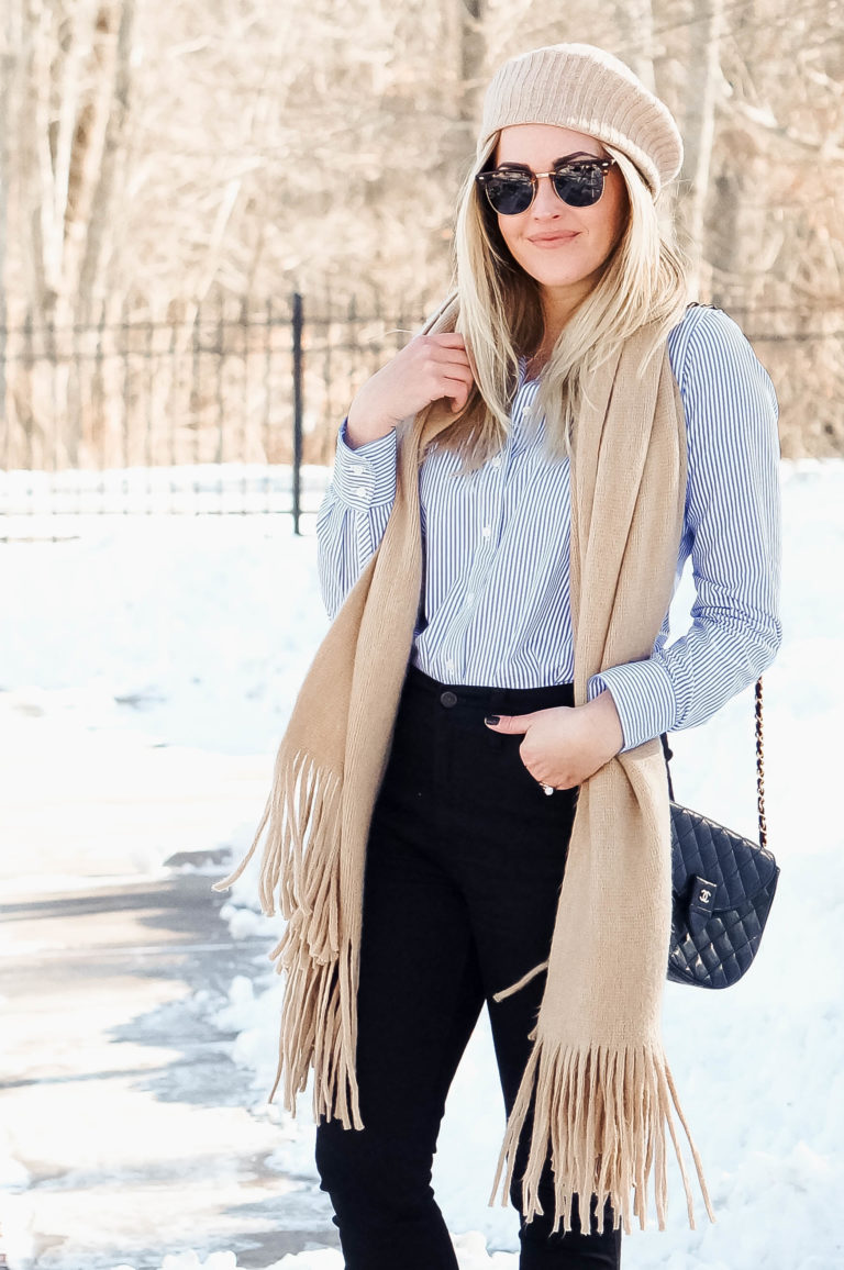 Styling Blue & White Stripes For Winter - Red White & Denim