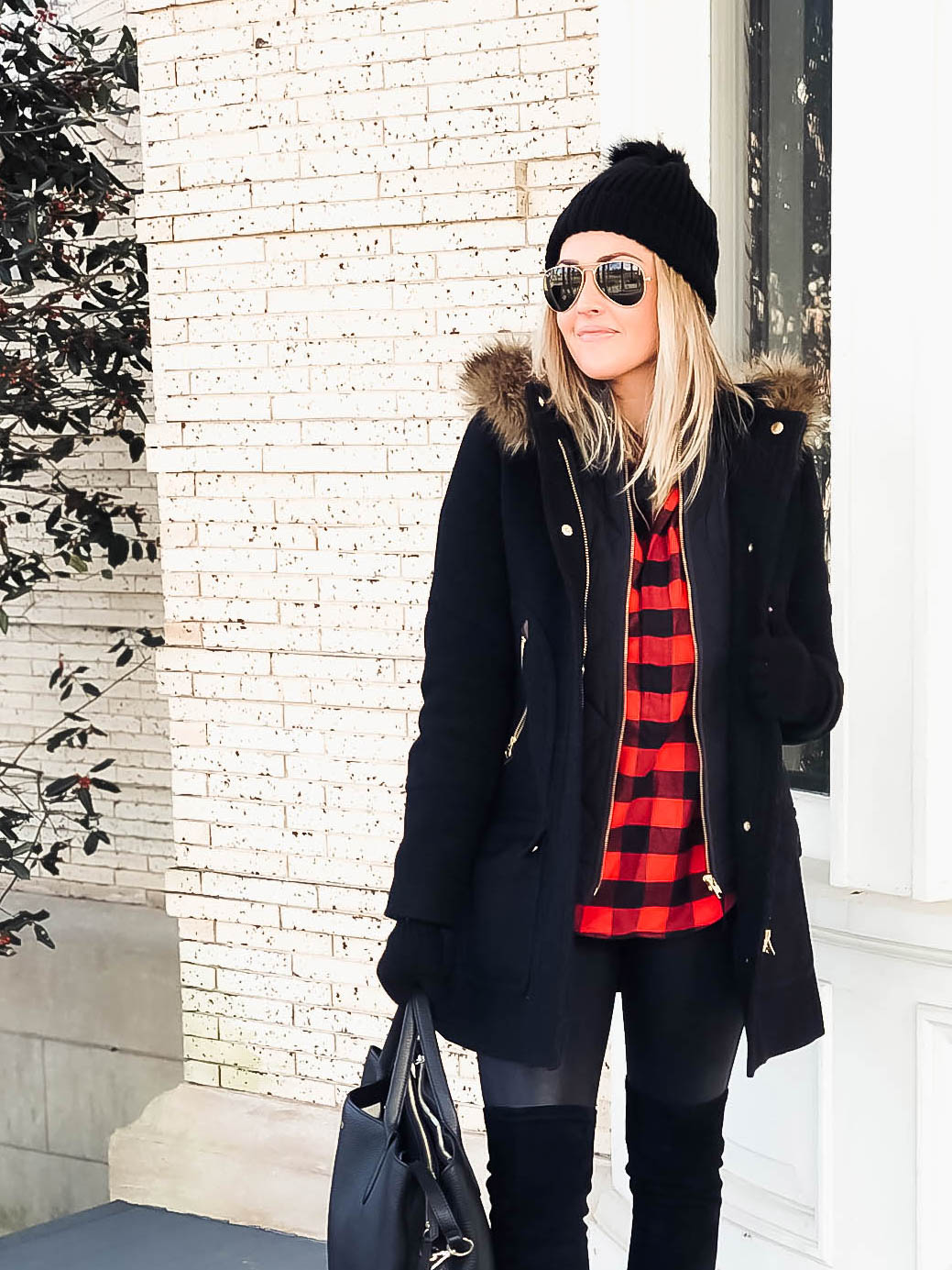 Buffalo Plaid Outfit Idea - Red White & Denim