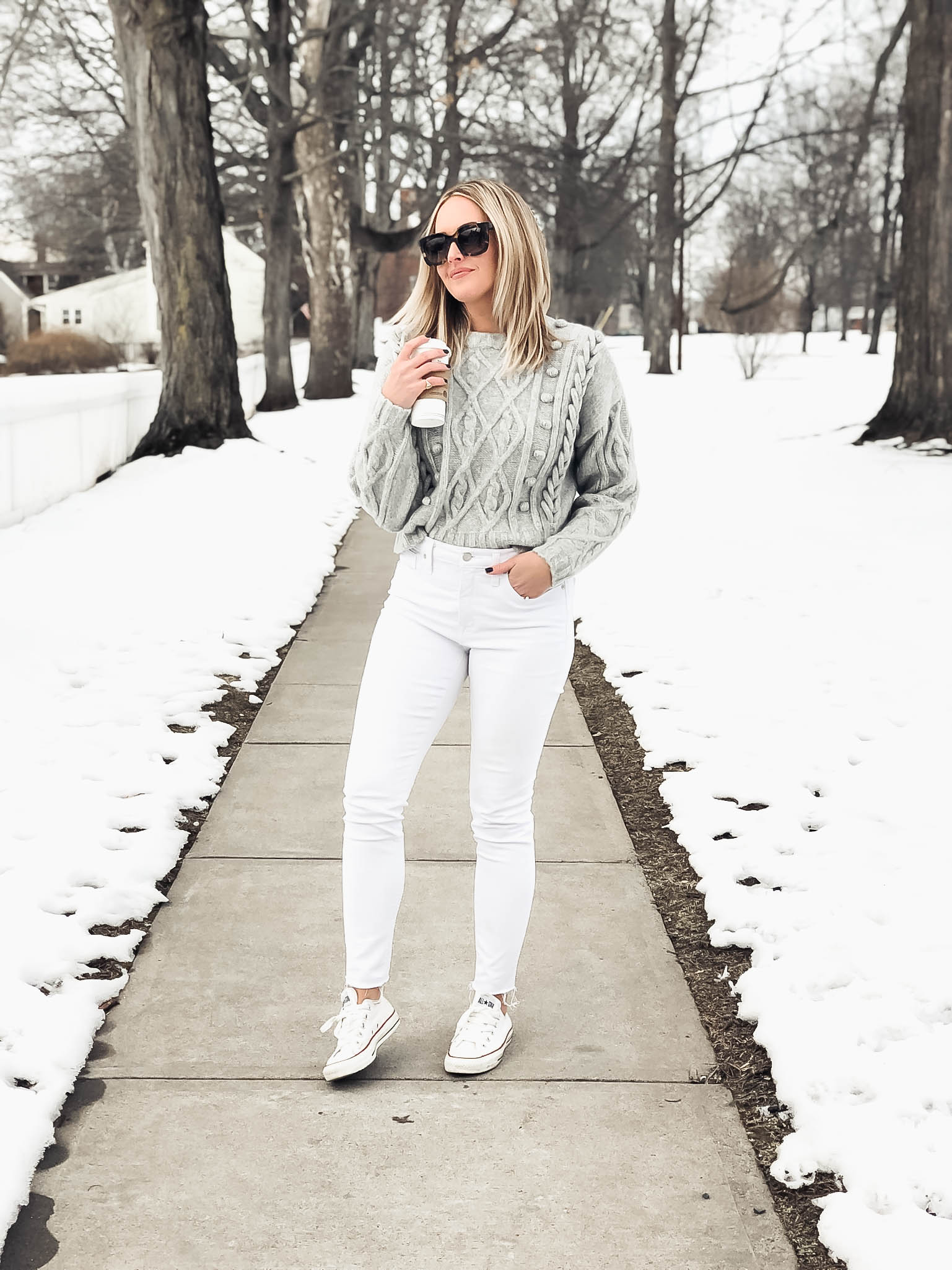 white jeans winter outfits