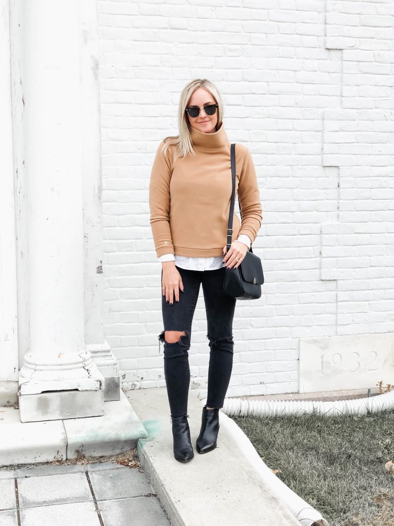 How To Style A Dudley Stephens Park Slope Turtleneck - Red White & Denim