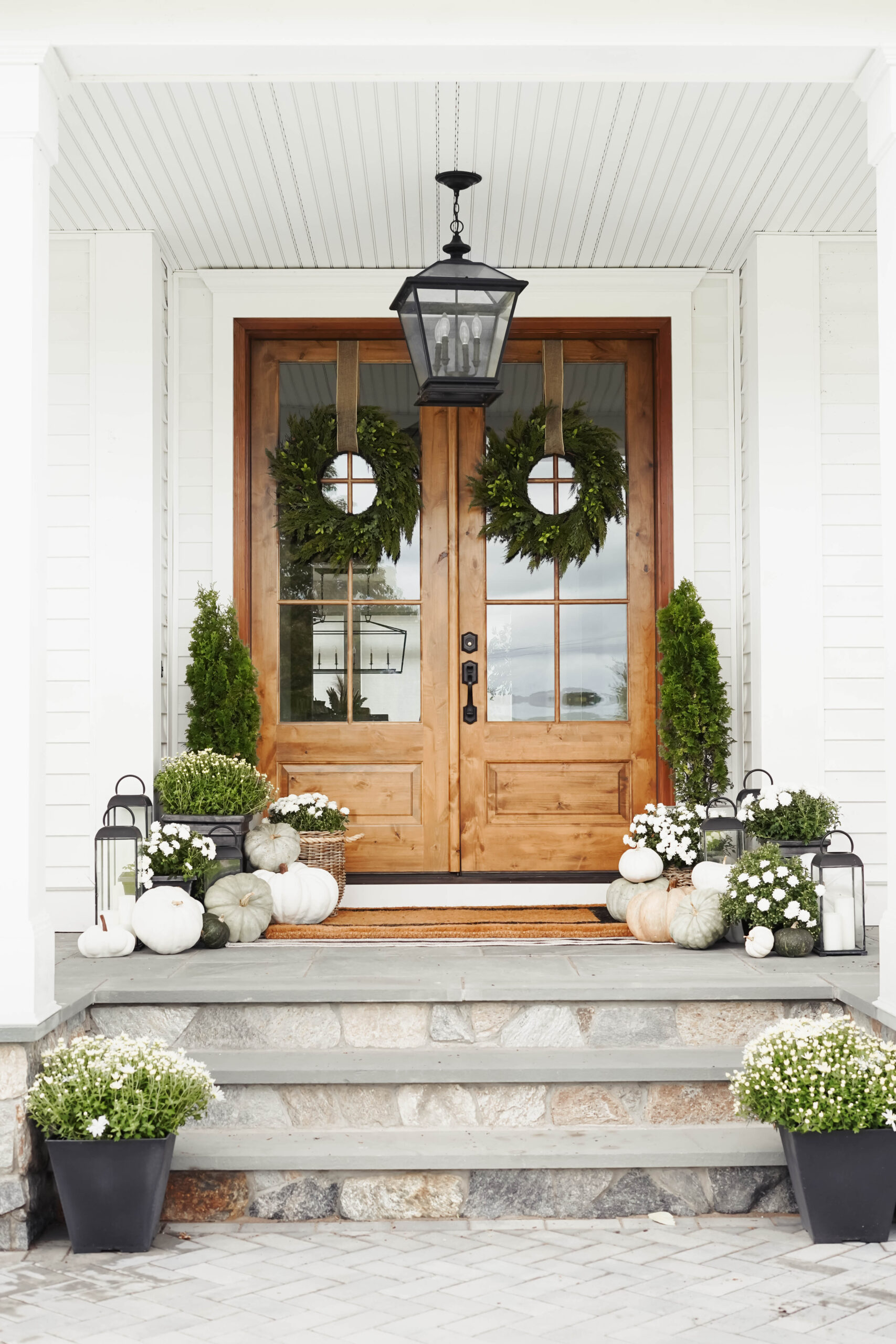 How to Decorate Your Front Porch Doors for Fall - Red White & Denim