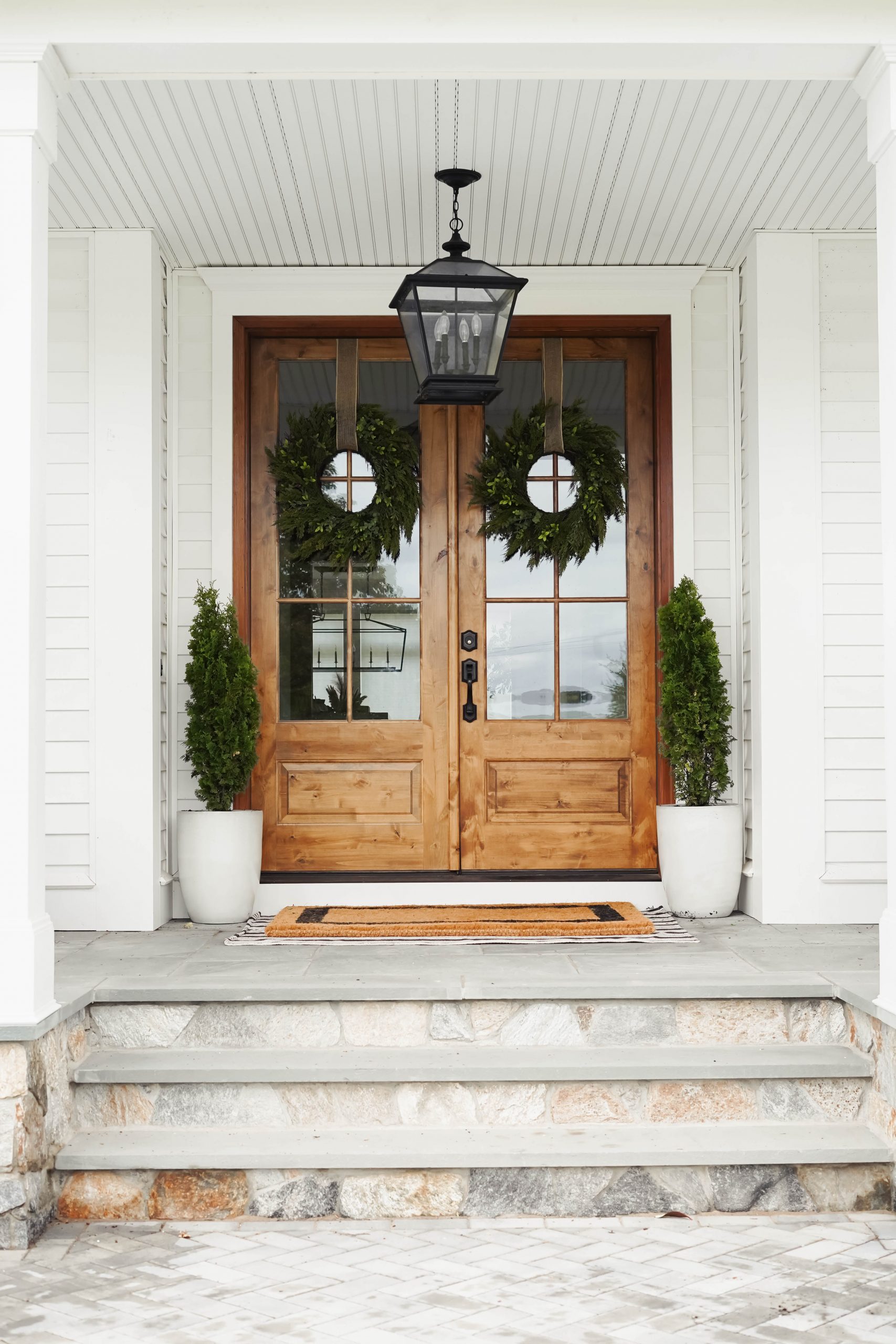 How to Decorate Your Front Porch Doors for Fall - Red White & Denim